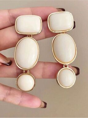 Cream and Gold Triple-Drop Earrings